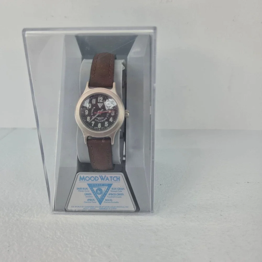 VTG 80s Davis Liquid Crystals Mood Watch Color Changing Face Brown Leather NOS